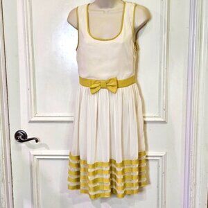 A'reve By Anthropologie Cream & Chartreuse Multicolor Sleeveless Dress,Large,NWT